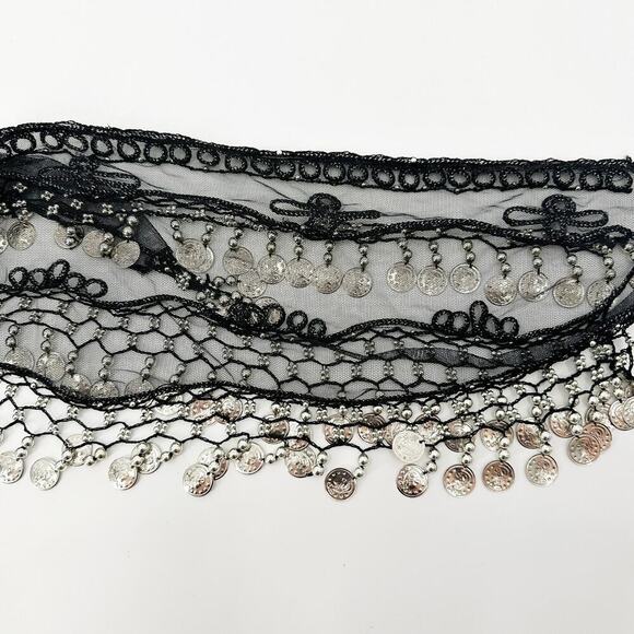 Belly Dancing Silver Embellished Costume Adjustable Tie Waist Belt One Size - Picture 8 of 8
